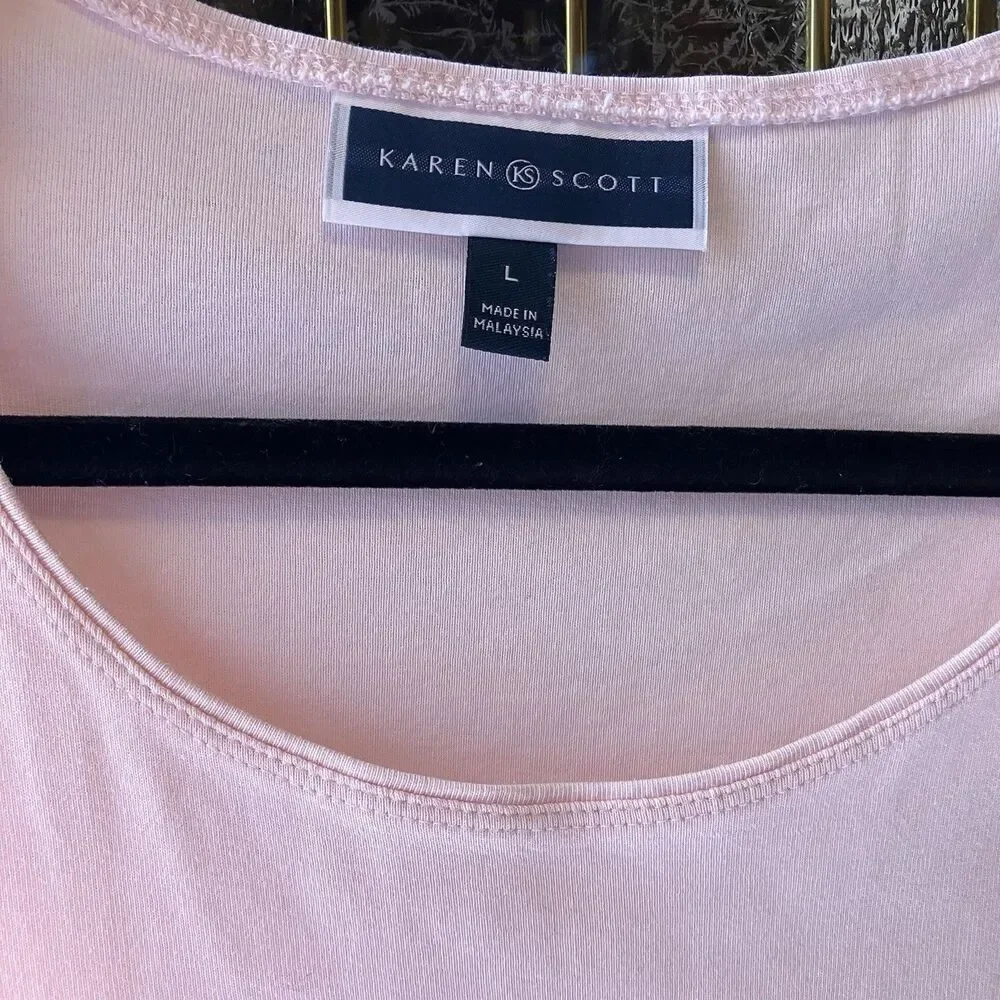 Karen Scott T-Shirt Short Sleeve Pale Pink Stretch Spring 100%‎ Cotton Tee sz L